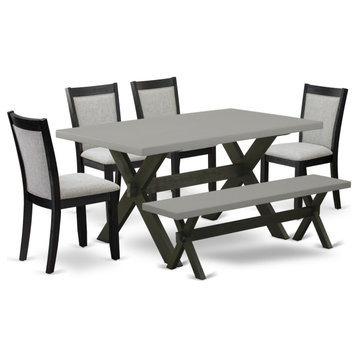 X696Mz606-6 6-Piece Dining Set, Rectangular Table, 4 Parson Chairs and a Bench
