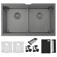 STYLISH 32 in Workstation Double Bowl Undermount Kitchen Sink with Accessories, Graphite