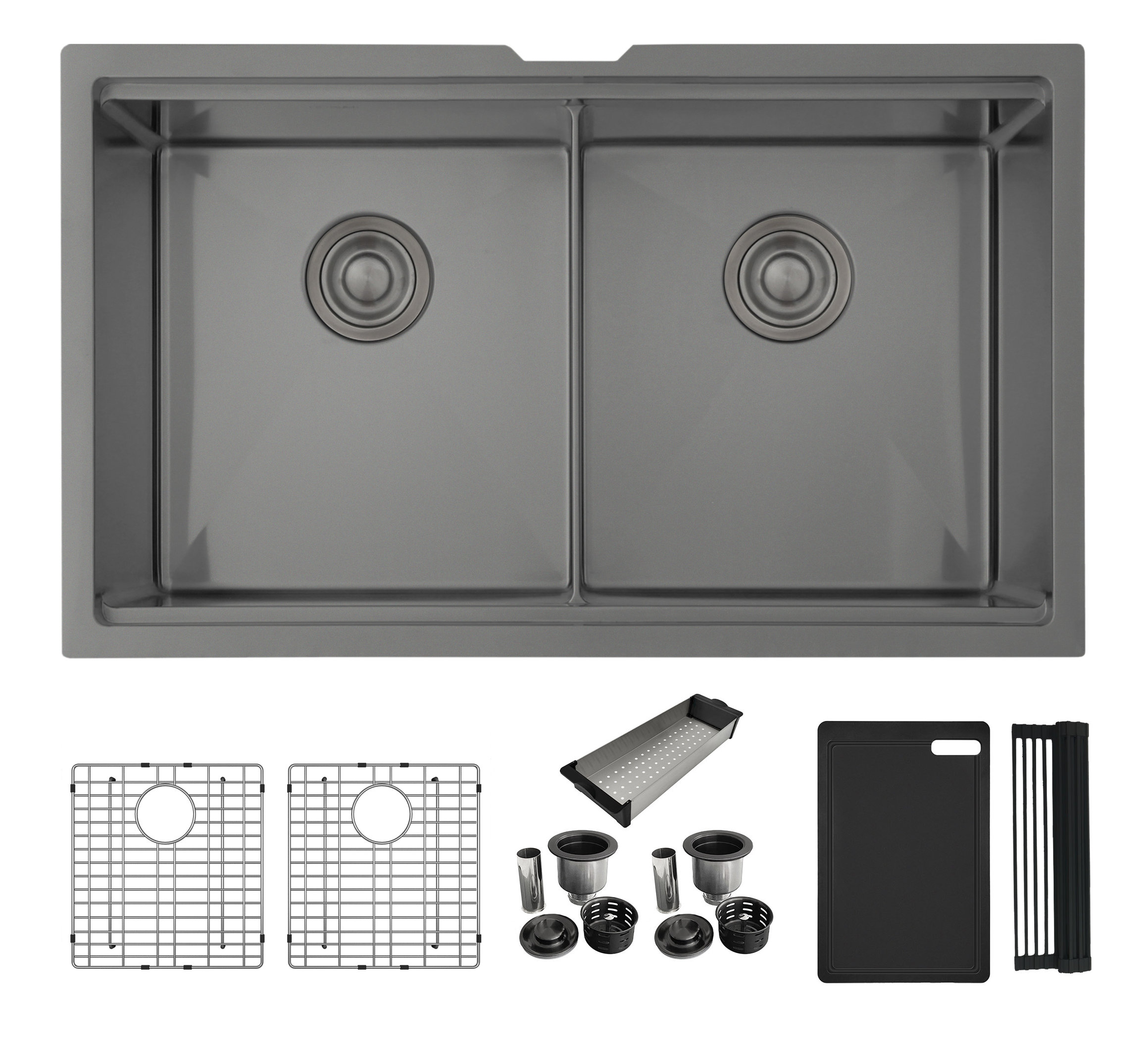 STYLISH 32 in Workstation Double Bowl Undermount Kitchen Sink with Accessories, Graphite