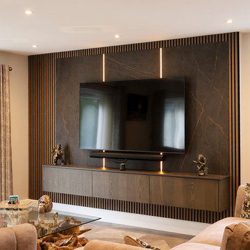 Dark Contemporary Bar & Media Room with Bespoke Furniture
