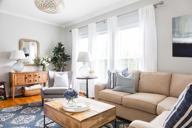 Living room - contemporary living room idea in Boston with gray walls