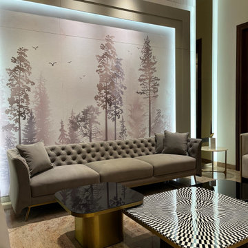 Luxurious Living Room with Nature-Inspired Wall Panel