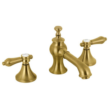 Contemporary Bathroom Faucet, Unique Shaped Spout & Dual Lever Handles, Brass