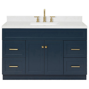 Ariel Hamlet 54" Single Rectangle Sink Bathroom Vanity, Carrara Quartz, Midnight Blue