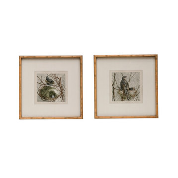18" Square Wood Framed Wall Décor with Bird and Nest, Set of 2 Styles