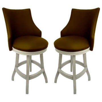 Home Square 26" Wood Counter Stool in Brown & White - Set of 2