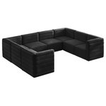 Meridian Furniture - Quincy Velvet Upholstered 8-Piece U-Shaped Modular Sectional, Black - Show them all that less is more with the minimalist look of this Quincy velvet cloud-like comfort modular sectional. This elegant chair features a simple design that's all about comfort and modern style. The soft black velvet upholstery is sleek to the touch, and the back of the unit features deep horizontal channel tufting for a look that wows. Because this is a modular seating option, you can pair it easily with other items in the Quincy collection to create a look you love. Latches underneath make it easy to mix and match items from the collection.