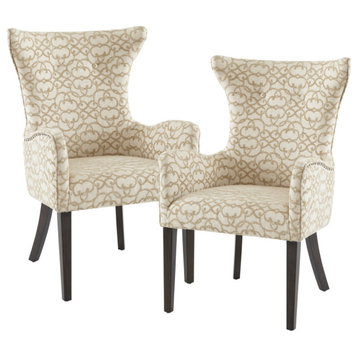 Madison Park Angelica Patterned High Wingback Style Armed Dining Chair, Set of 2