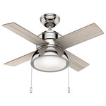 Hunter Fan Company - Hunter Fan Company 36" Loki Ceiling Fan With Light Kit, Polished Nickel - Brighten up small rooms with the Loki ceiling fan. Available in three finishes with reversible blade finishes, you can customize the look of this small ceiling fan in your guest bedrooms, home offices, nurseries, and keeping rooms. The included pull chains make it easy to control the LED light and the three fan speeds. Featuring the WhisperWind motor, you'll get the cooling power you need with whisper-quiet performance you expect.