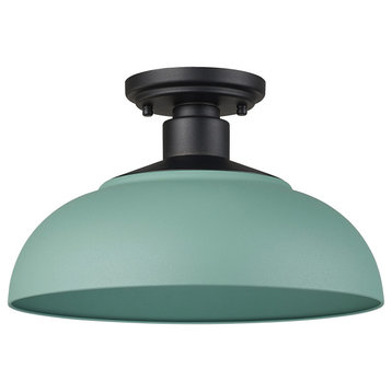 Levitt 1-Light Outdoor Semi-flush, Natural Black With Natural Teal