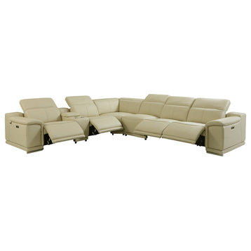 Frederico Genuine Italian Leather 7-Piece 1 Console 4-Power Reclining Sectional, Beige