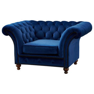 Peyton Sloped Arm Chesterfield Arm Chair Blue Velvet