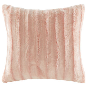 Madison Park Duke Ultra-Soft Plush Long Fur Throw Pillow, Blush