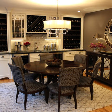 Luxurious Transitional Custom Wine Bar w/White Cabinetry & Soapstone Countertop