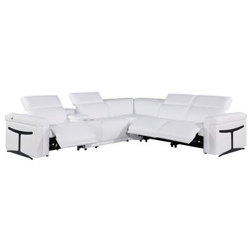 Giovanni 6-Piece 3-Power Reclining Italian Leather Sectional, White