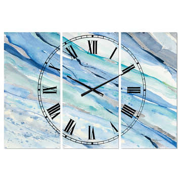 Blue Silver Spring I Traditional 3 Panels Metal Clock