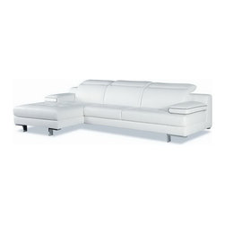 White Italian Leather with Grey Trim 9097 LAF Sectional Sofa - Sectional Sofas