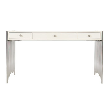 Bernhardt Calista Metal Desk, Silken Pearl/Polished Nickel