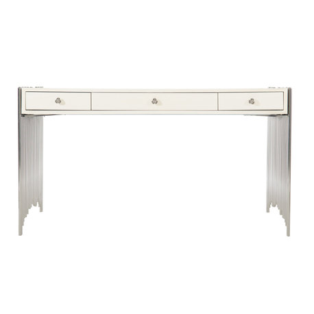 Bernhardt Calista Metal Desk, Silken Pearl/Polished Nickel