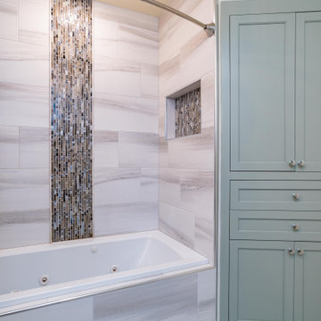 Primary Bath with Explosion Blue Quartzite Countertops