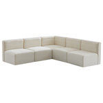 Meridian Furniture - Quincy Velvet Upholstered 5-Piece L-Shaped Modular Sectional, Cream - Show them all that less is more with the minimalist look of this Quincy velvet cloud-like comfort modular sectional. This elegant chair features a simple design that's all about comfort and modern style. The soft cream velvet upholstery is sleek to the touch, and the back of the unit features deep horizontal channel tufting for a look that wows. Because this is a modular seating option, you can pair it easily with other items in the Quincy collection to create a look you love. Latches underneath make it easy to mix and match items from the collection.