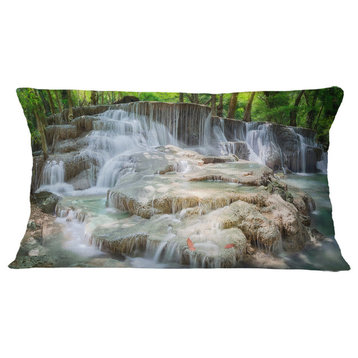 White Huay Mae Kamin Waterfall Landscape Photography Throw Pillow, 12"x20"