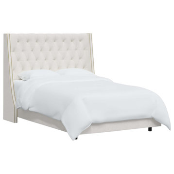 Tufted Sloped Wingback Bed, Nail Trim, Zuma White, Queen