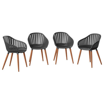 Amazonia Tennet Modern Wood Patio Dining Chairs, Set of 4 Black Chairs