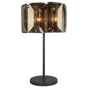 Eva Table Lamp, Antique Bronze Gold Finish With Amber Finished Glass