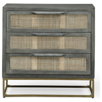 Lithonia Wolfe Handcrafted Boho Mango Wood 3 Drawer Cabinet, Gray and Natural