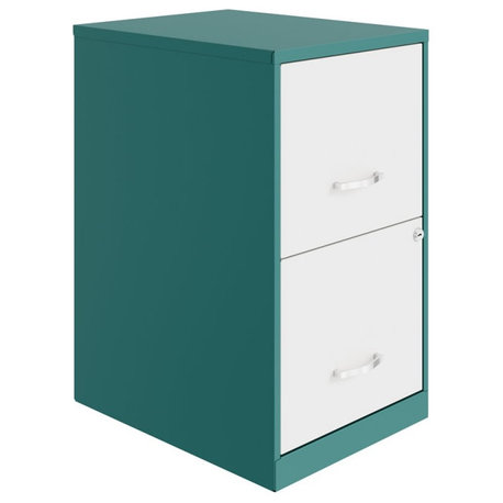 Space Solutions 18in. 2 Drawer Metal File Cabinet in Teal/White