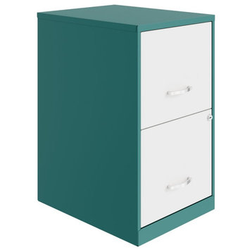 Space Solutions 18in. 2 Drawer Metal File Cabinet in Teal/White