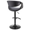 Gionni Adjustable Swivel Faux Leather and Wood Bar Stool With Metal Base, Gray and Black