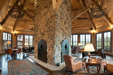 Living room - rustic living room idea in Denver