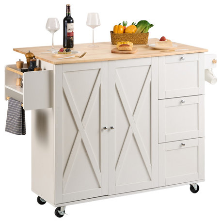 VEVOR 45.3" Kitchen Island Cart Rolling Storage Cabinet Cart with Drawer & Rack