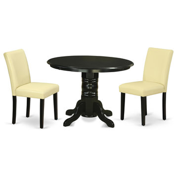 3-Piece Round 42" Table, 2 Parson Chair-Black Leg, Eggnog