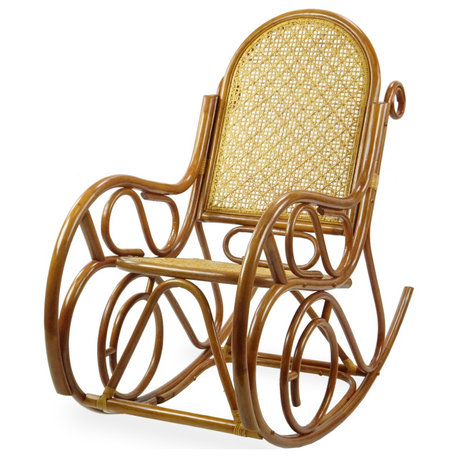 Milano Rocking Chair, Natural Rattan Wicker Hadmade, ECO, Colonial Color