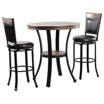 Linon Franklin 3 Piece Metal and Wood Pub Table Set in Rustic Umber Brown
