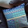 18"X18" Blue And Yellow Microsuede Patchwork Zippered Pillow