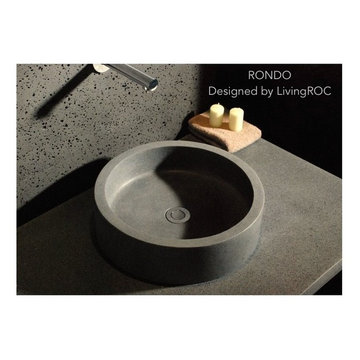 GRAY BASALT BATHROOM VESSEL SINK 16"x4"-RONDO