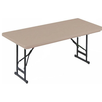 Correll 17-27"H Adjustable H-D Plastic Blow-Molded Folding Table in Mocha Brown