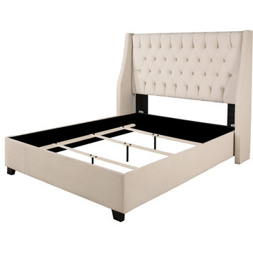 Cambridge Fabric Upholstered Platform Queen Bed in Off White Ivory Color