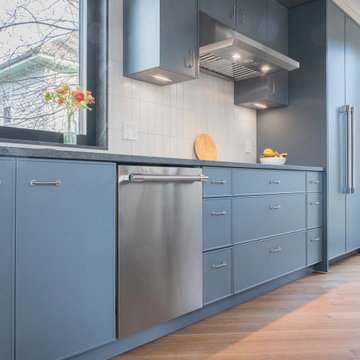 Transitional Blue Slim Shaker Kitchen in Cambridge, MA