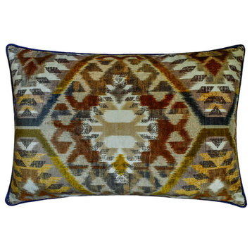 Blue Velvet 12"x26" Lumbar Pillow Cover Aztec, Printed - Nomad Spirit