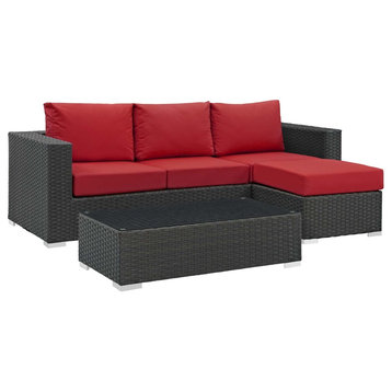 Sojourn 3 Piece Outdoor Patio Sunbrella, Sectional Set, Canvas Red