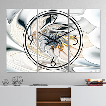 White Stained Glass Floral Art Modern and Contemporary 3 Panels Clock