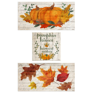 Pumpkin Kisses & Harvest Wishes 3-Pc Fall Canvas Wall Art Set