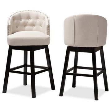 Bowery Hill 30"H Upholstered Wood Swivel Bar Stool in Beige Set of 2