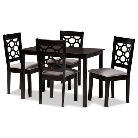 Baxton Studio Grey Upholstered and Brown Finished Wood 5-Piece Dining Set