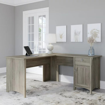 L-Shaped Desk, Storage Drawers & 1-Door Cabinet With Inner Shelf, Driftwood Gray